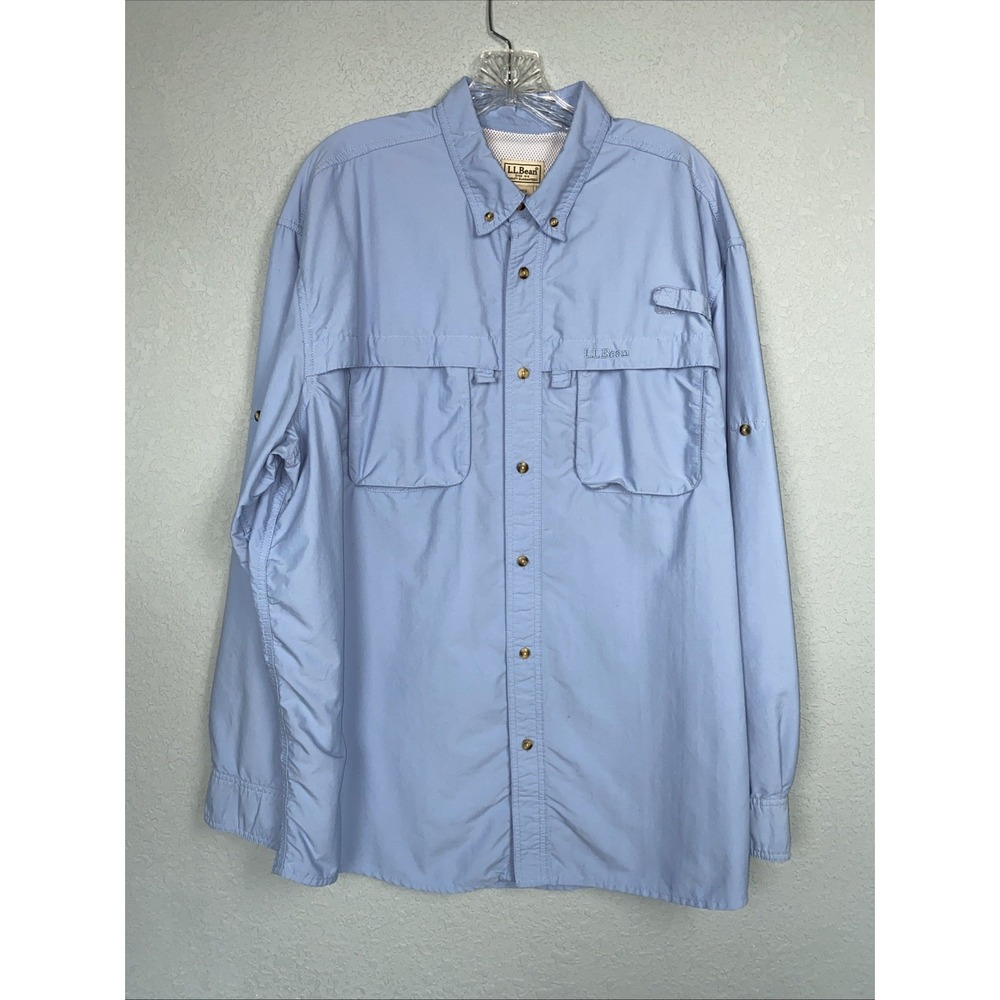 LL‎ Bean Shirt  Performance Mens XL Vented Long Sleeve Fishing Shirt Blue